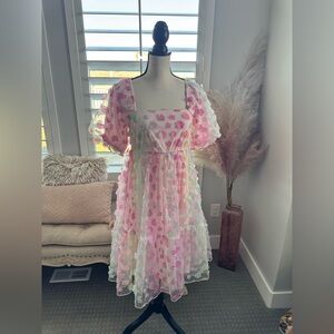 One Loved Babe Pink Floral Tulle Dress L Coquette Cottage